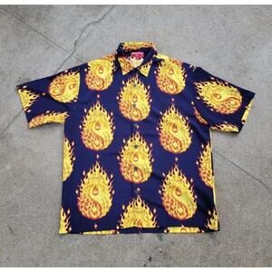 Vtg Y2k JNCO Jeans Yin Yang Dragon Button Up Shirt Navy XL Cyber Mallcore